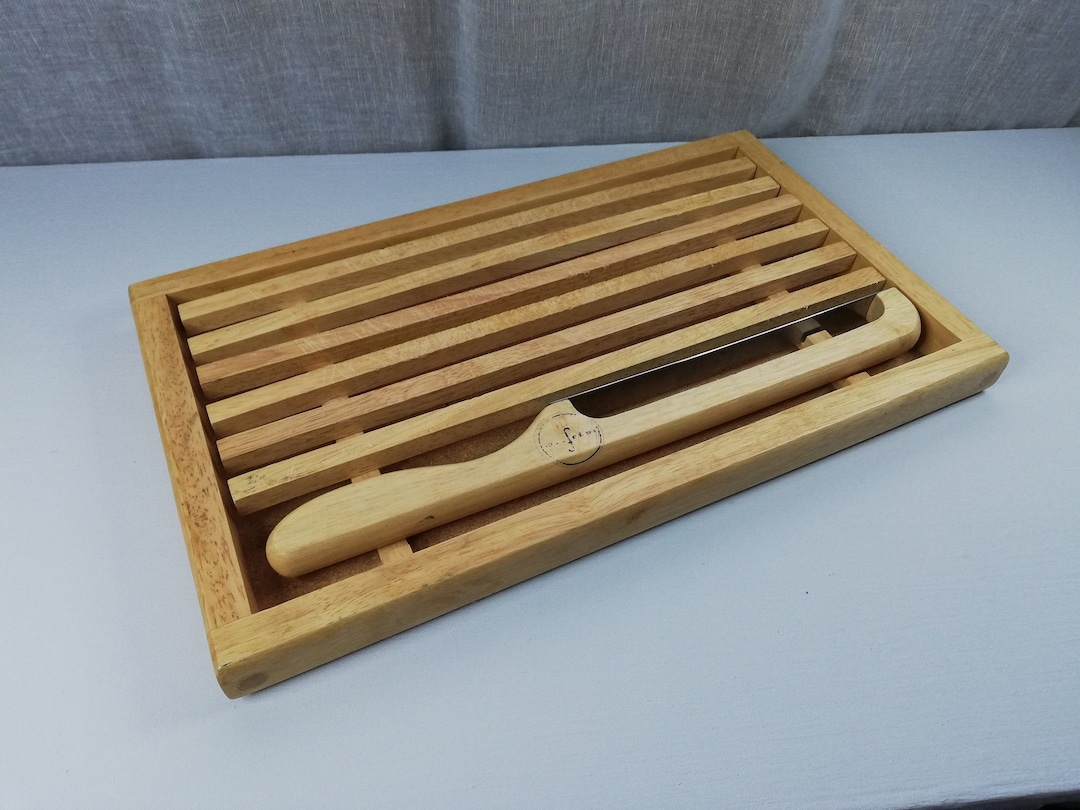 Bread Cutting Board With Steel Knife Natural Woodswedish Designer Work