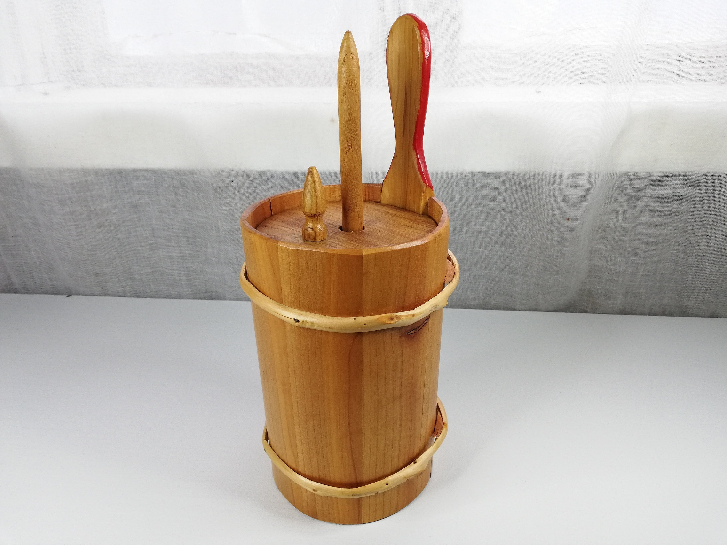 vintage Baratte à beurre Grande taille-Norvégien fait main-Bois naturel-Baratte à beurre En bon état