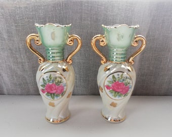 Jarrones de porcelana de estilo victoriano conjunto de 2 vintage francés