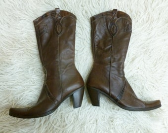 Cowgirl boots- Cowboy boots -brown leather-size 37 eur, 6.5 us, 4.5 uk.