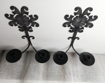 Vintage Wrought Iron Wall Sconce Set: Swedish Candle Holders