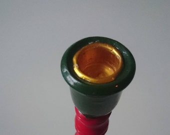 Sweden vintage Wooden candle holder hand painted 1970s Painted green with red. Home decor