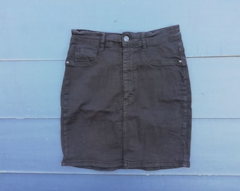 Black Denim Mini Skirt - Size L