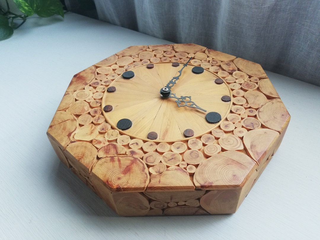 Handmade Wooden Mosaic Wall Clock - Icelandic Natural Wood Slice Design ...