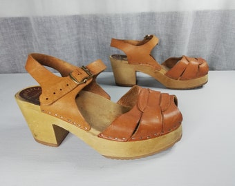 Sabots / sandales Tomelilla Toffel Cuir marron - Taille EUR 37, US 6,5, UK 4,5 Fabriqués en Suède