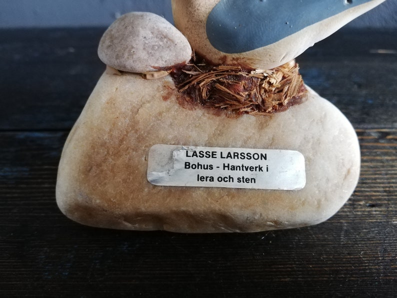 Natural Stone end Ceramic seagull Decor Swedish Handmade