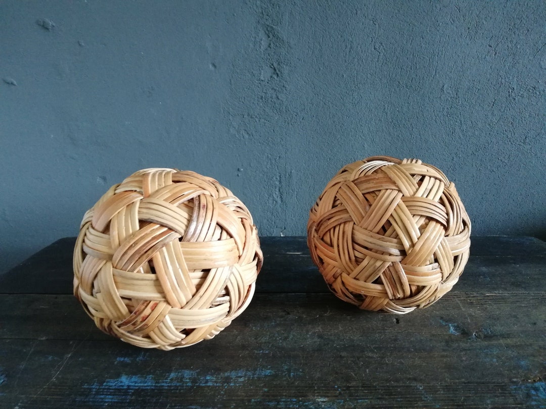 A Pair Woven Rattan Balls Vintage Home Design Ball Art Etsy