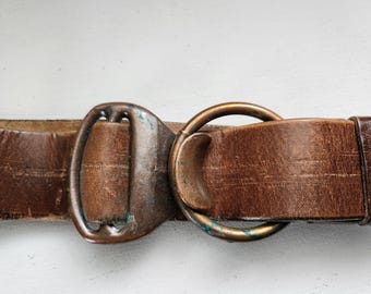 Woman-Massive Leather Belt with Cooper Buckle-Made In Italy-Vintage
