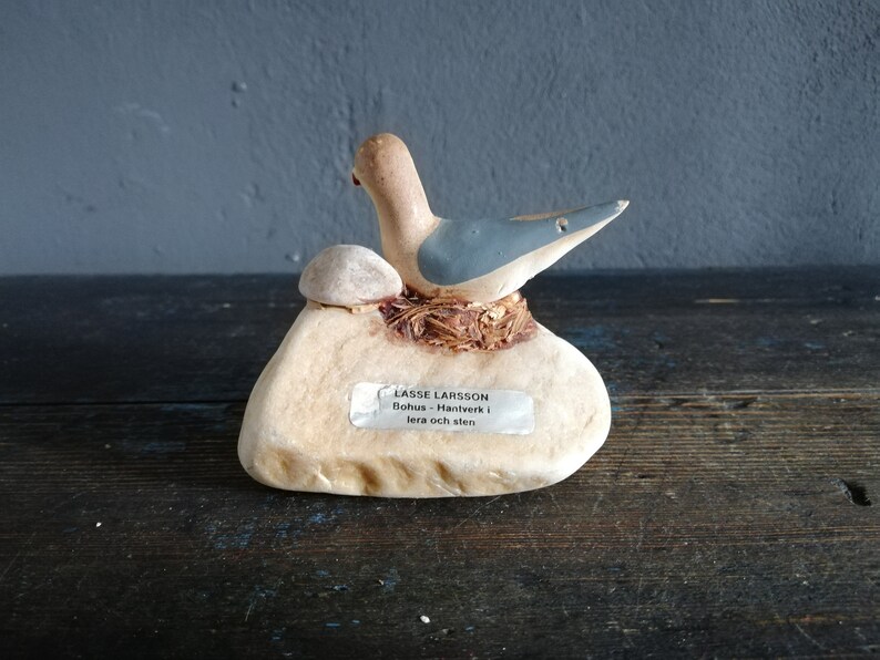 Natural Stone end Ceramic seagull Decor Swedish Handmade