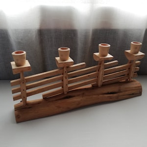 Traditionele Zweedse kandelaar voor vier kaarsen - groot formaat - natuurlijk hout - handgemaakt - vintage
