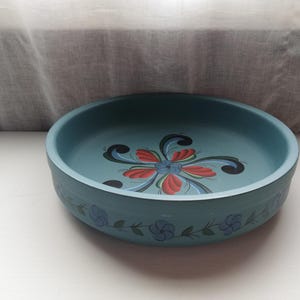 Vintage Norwegian Bowl Large Size Hand painting With Rosemaling Norwegian Folk Art Natural Wooden