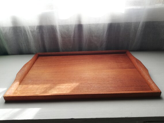 Serviertablett XXL Mid Century Servierplatte mit Griffen Teak Holz Danish Qualität