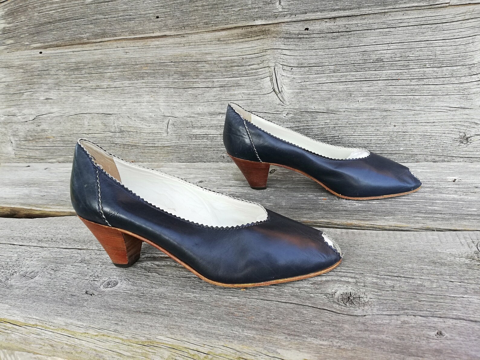 Women's Blue Leather Shoes. Size Eur 40 US 9 UK 7 Made Etsy