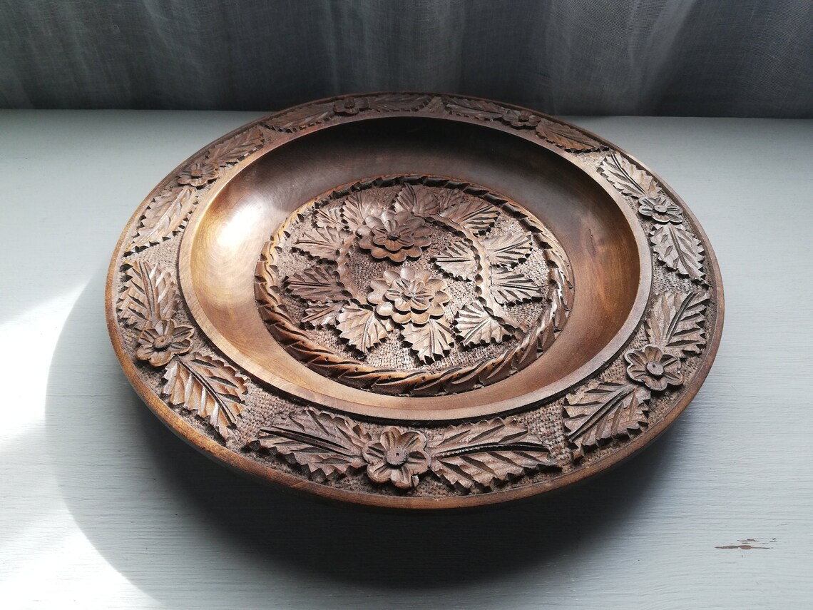 Large Beautiful Antique Hand carved Oak Wooden Wall plate Etsy