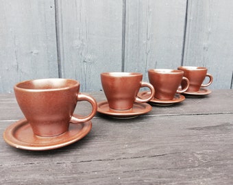 Coffee mugs with a saucer. Midcentury modern design. Set of 4