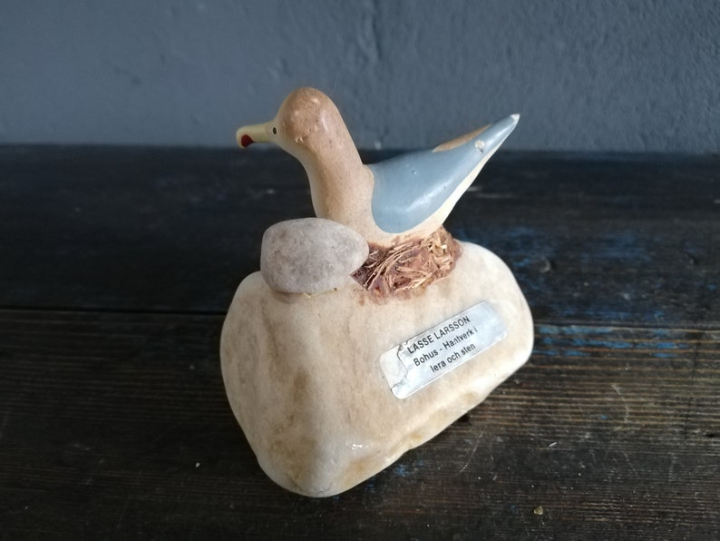 Natural Stone end Ceramic seagull Decor Swedish Handmade