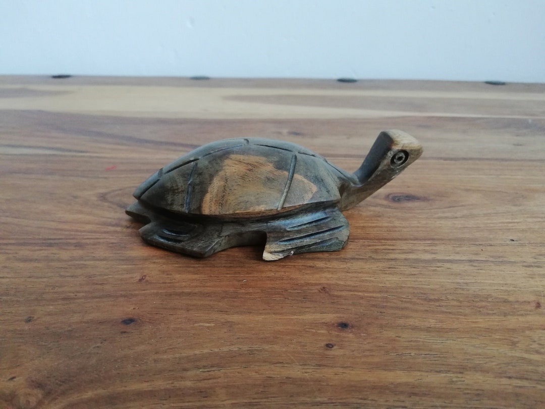 Tabouret Enfant Tortue En Bois Vintage - Avec Marchepied, Beige, 14x6x6 Pouces