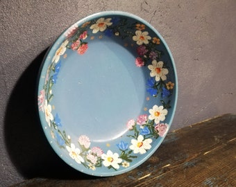 Wooden Bowl Swedish Handmade Floral Painting Vintage Beautiful Table Decor