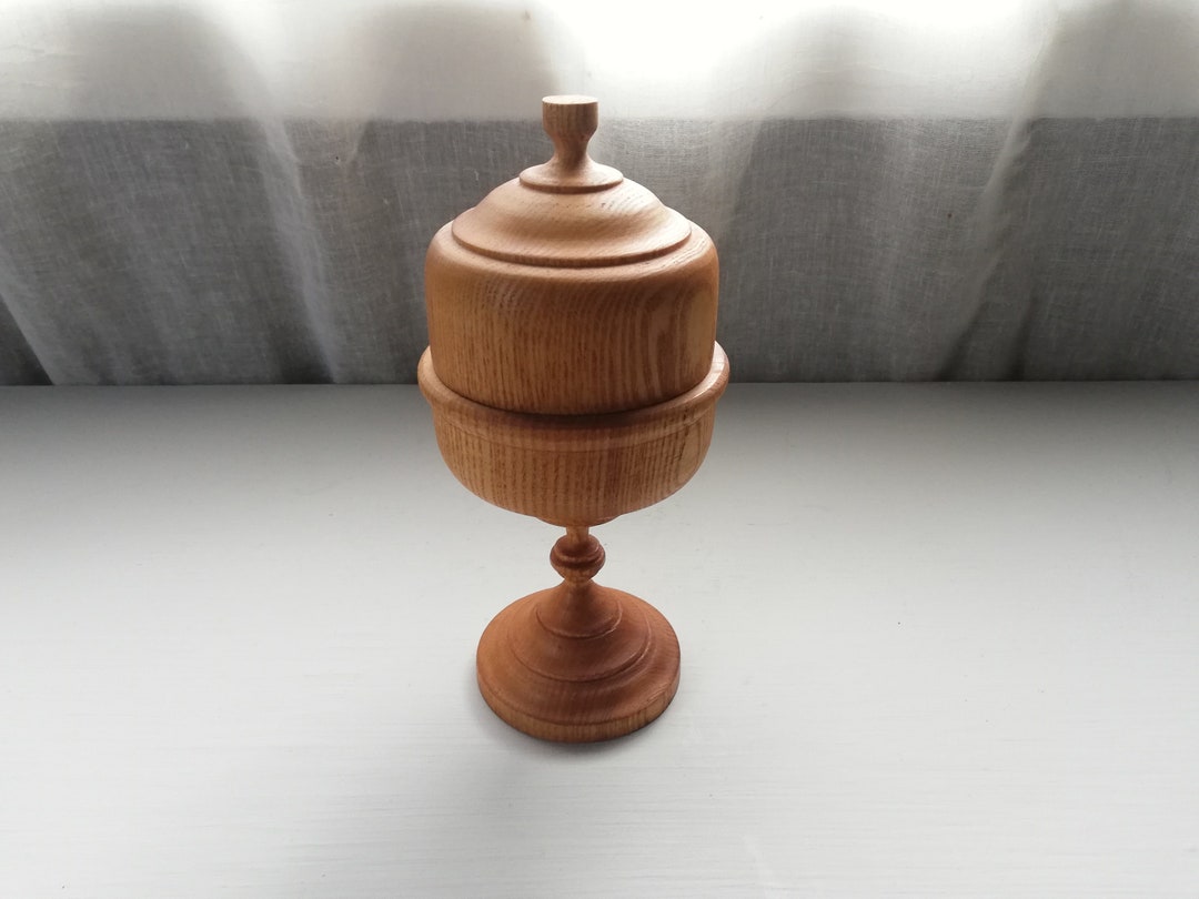 Pedestal Bowl With Lid Natural Ash Wood Swedish Etsy
