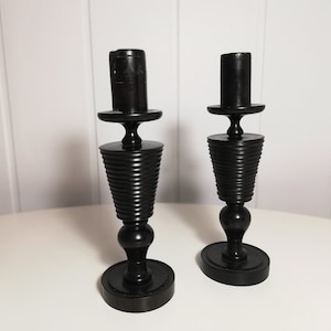 Set of 2 Black  wooden Candlesticks. Vintage,