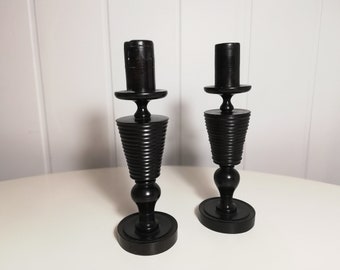 Set of 2 Black  wooden Candlesticks. Vintage,