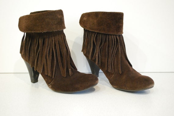 Womens Fringe Boots brown leather size 