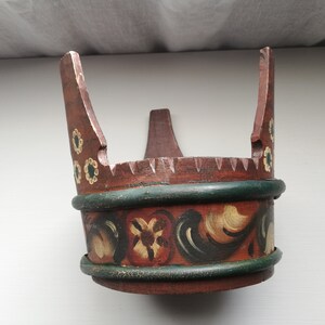 Norwegian Antique Pedestal Bowl Natural Wooden Hand Painting Rosemaling Folk Art