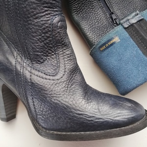 Blue Leather High Boots - Size EUR 37, US 6.5 , UK 4.5 Made in Romania