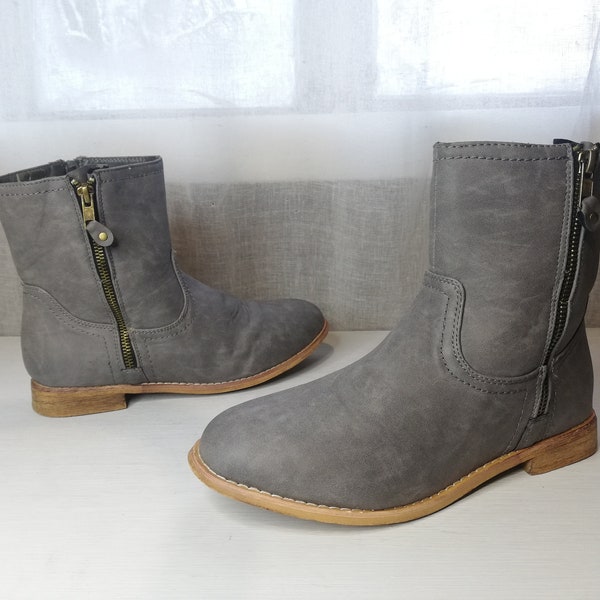 Women's Gray Ankle Boots  - Size 39 Eur, 8 US, 6 UK