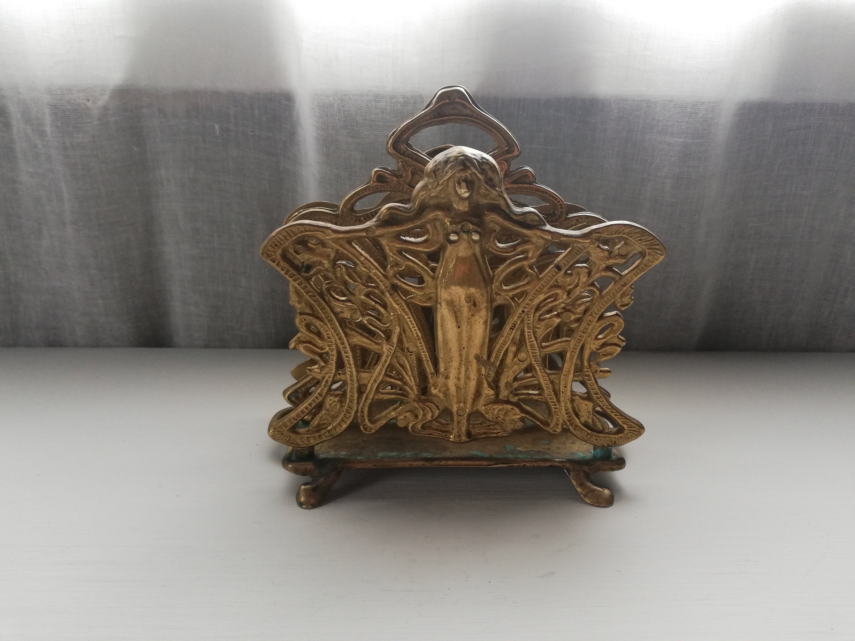 アールヌーボー風ブロンズナプキンスタンド　レターラック　アンティーク アールヌーボー風ブロンズナプキンスタンド レターラック アンティーク