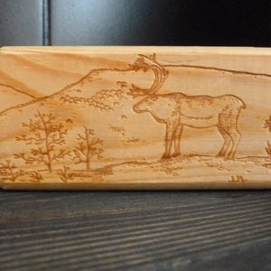 Wooden Match Box Cover - Lappland - reindeer - Scandinavian.