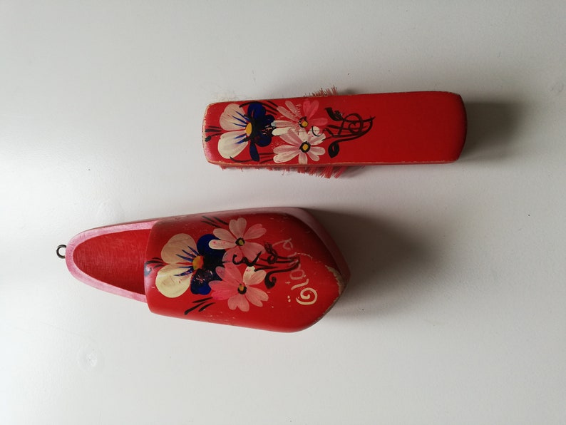 Souvenir from Gland wooden shoe Scandinavian vintage wall decor Shoe brush