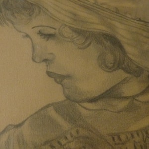 Swedish vintage pencil painting - Original sketch art - signed painting 1943.