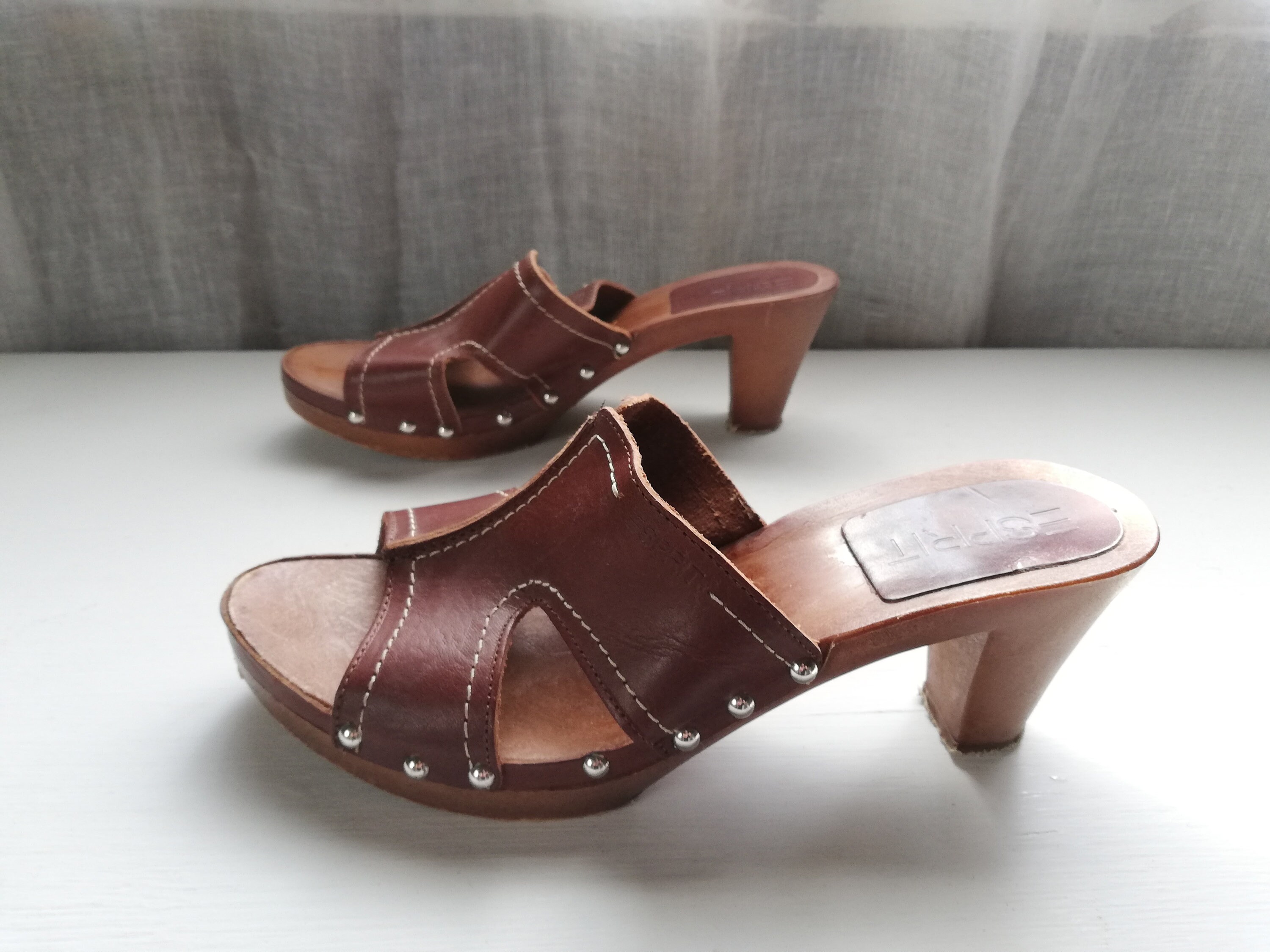 Women's Brown Leather Clogs Mules Esprit Size EUR Etsy
