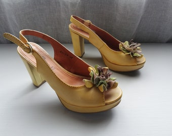 Yellow Women's Shoes - Sofia Piani - Made in ITALY - Size  38 Eu, 7.5 Us, 5.5 Uk.