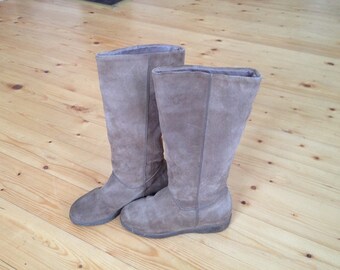 Brown Leather Wool Boots - Size 36 EUR - Made in Portugal