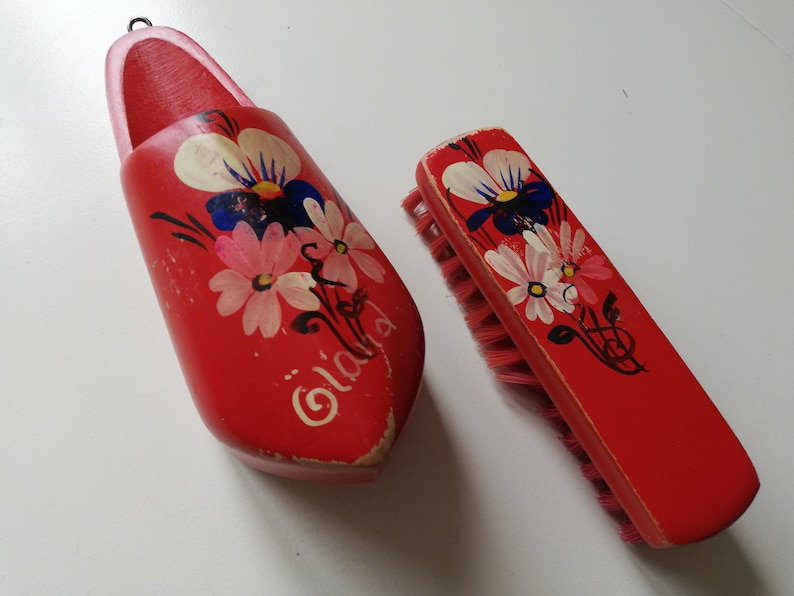 Souvenir from Gland wooden shoe Scandinavian vintage wall decor Shoe brush