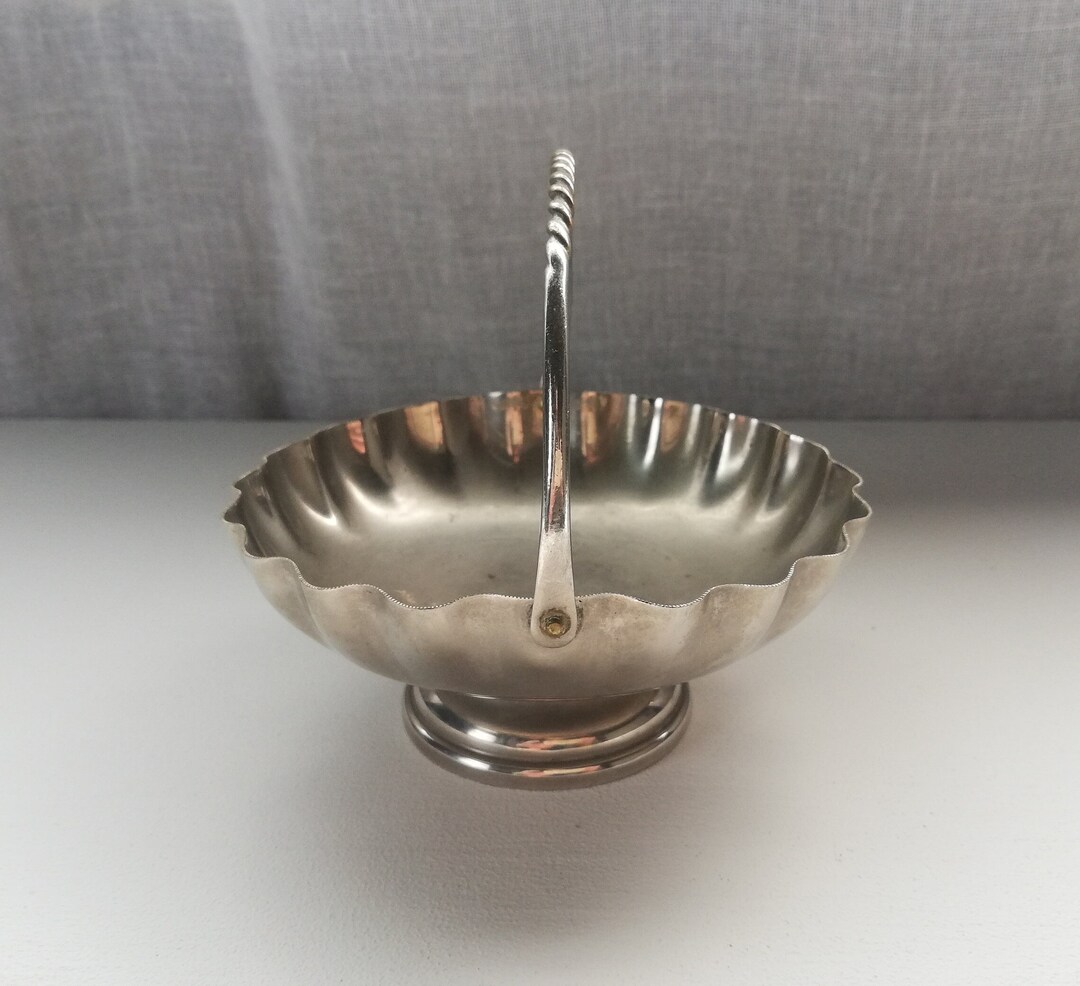 Antique Silver Metal Basket Pedestal Bowl With Handle Handmade Etsy