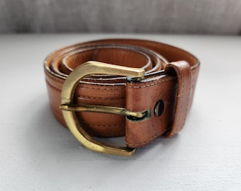 Vintage Leather Belt-Bras Buckle-Made In USA