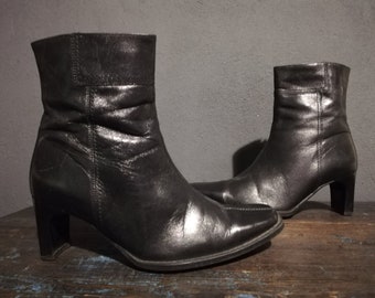 JANITA Ankle Boots aus schwarzem Leder - Made in Finland - Größe 37 eur