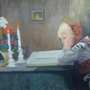 Portrait painting. Scandinavian vintage painting.