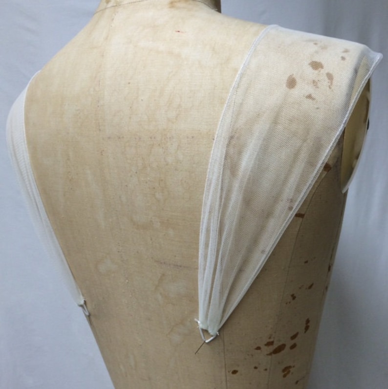 DETACHABLE buttonin WEDDING dress STRAPS ivory white shawl wrap scarf cover up jacket sleeves bolero bridal lace tulle bohemian boho vintage image 3