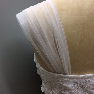 DETACHABLE tulle wedding dress STRAPS ivory white black bolero shawl chiffon bridal silk cape jacket lace sleeves strapless corset ballgown image 2