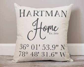 Personalized GPS Coordinates Pillow | First Home Gift