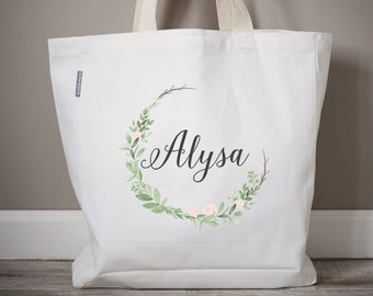 Brautjungfer Geschenk Tragetaschen 6er Set | Personalisierte monogrammierte Baumwolle Hochzeitstaschen