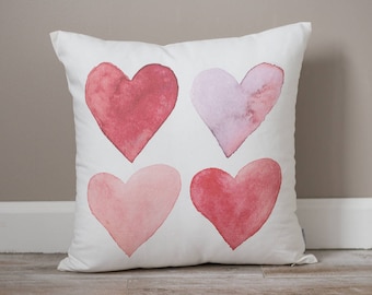 Hearts Pillow | Holiday Decor | Valentine's Day Pillow | Hearts | Valentine's Day Decor | Watercolor Hearts | Valentines Decor | Love Hearts