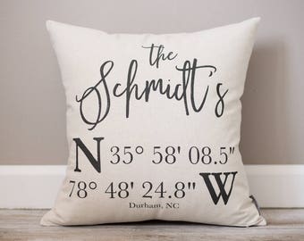 Housewarming Gift | Realtor Closing Gift | Latitude Longitude Pillow | New Home Gift | GPS Coordinates | Gifts for New Couple | Last Name