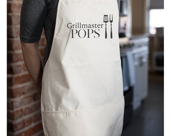 Grill Master Pops | Grill Master Grilling Apron | Funny Kitchen Apron for Dad | Fathers Day Apron Gift | Barbecue Grill Gift for Pops