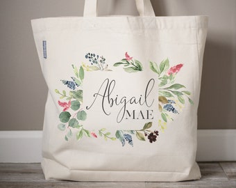 Benutzerdefinierte Blumenkranz Einkaufstasche | Personalisierte Brautjungfer Geschenk