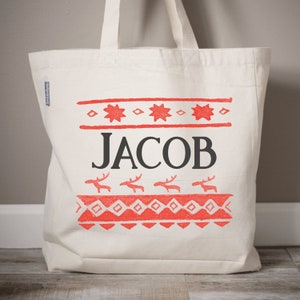 Personalized Ugly Sweater Christmas Tote Bags | Eco Friendly Tote Bags | Stocking Stuffer | Eco Friendly Market Bag | Custom Christmas Bag